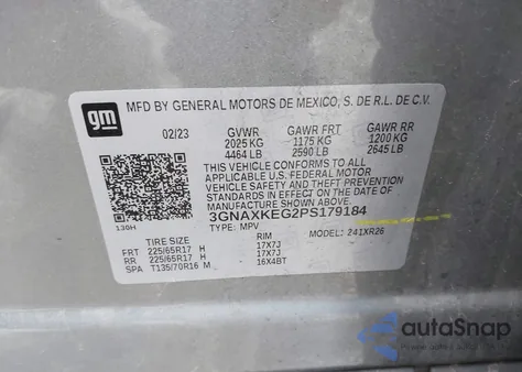 2023 Chevrolet Equinox Fwd Lt from USA, damaged, VIN 3GNAXKEG2PS179184